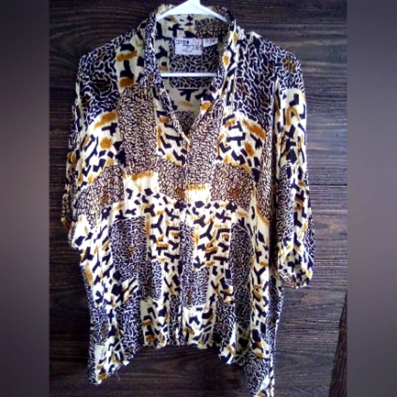 Vintage plus size 3x Cotton zone short sleeve button-up blouse - Picture 1 of 4